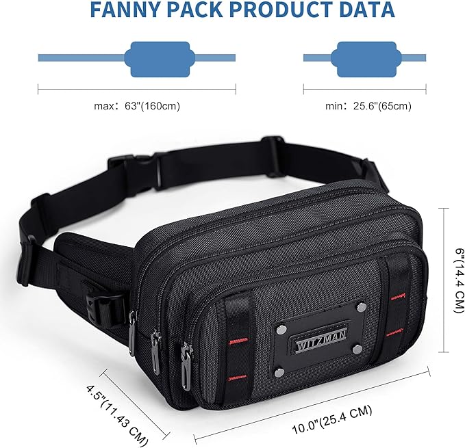 WITZMAN Fanny Pack for Men Casual Waist Bag Travel Mens Belt Bag with Adjustable Strap for Outdoors Cycling Hiking Walking(B732 Black)