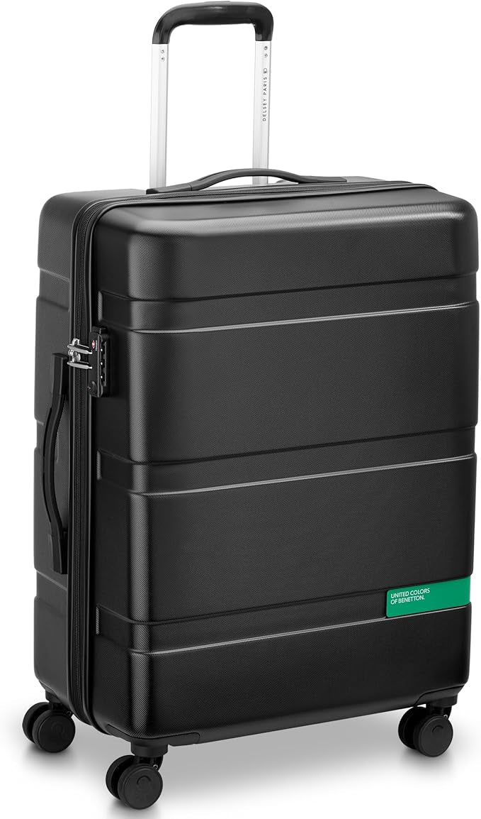 United Colors of Benetton Now! Hardside Luggage with Spinner Wheels, Black, Checked-Medium 23 Inch