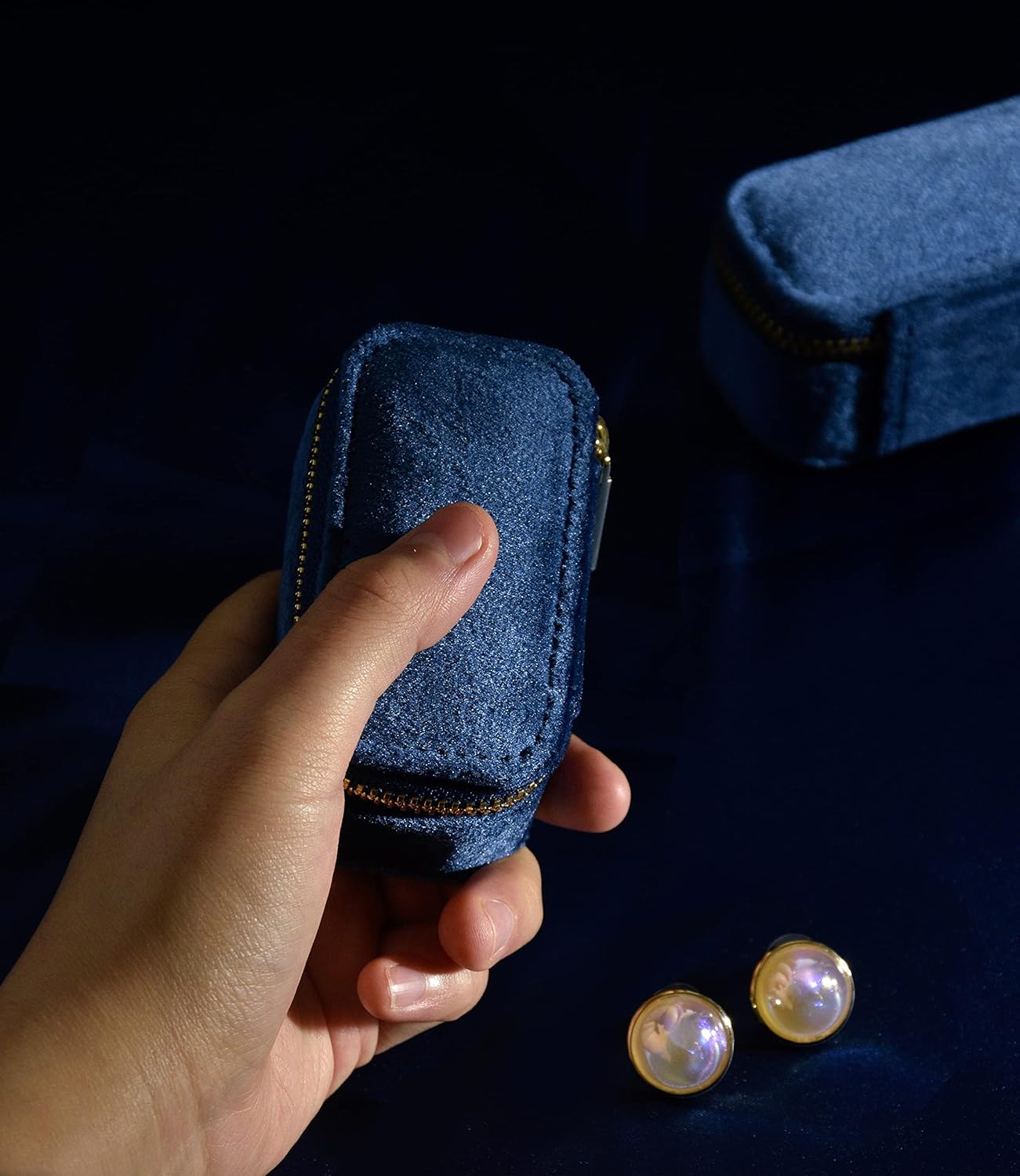 TAIMY Mini Jewelry Travel Case, Velvet Small Travel Jewelry Box, Portable Jewelry Travel Organizer Box for Rings Earrings Necklaces, Gifts for Women Girls(Navy Blue)