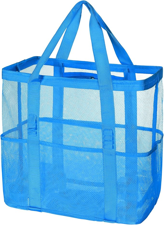 Tavaleu Mesh Beach Bag - Large Beach Tote with Multi Functional Pockets for Family Travel/Vacation