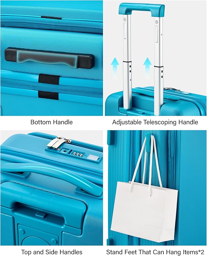Hanke Expandable Luggage Top Opening Travel Luggage Rolling Suitcase with Cup Holder Hard Shell Suitcases with Wheels (Caribbean Blue +20 Inch EXT)