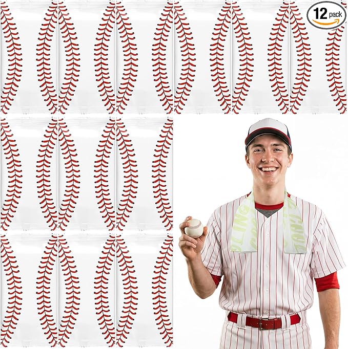 Frienda 12 Count Disposable Cooling Towel, 23.6''x 7.9'' Large Cooling Body Wipes, Baseball Basketball Softball Soccer Ice Towel for Hot Weather, Individually Wrapped for Sport Player (Baseball)