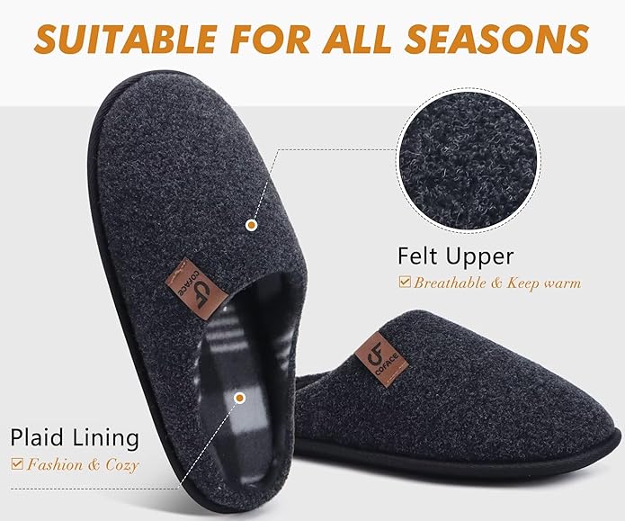 COFACE Unisex Mens Womens Cozy Memory Foam Scuff Slippers Casual Slip On Warm House Shoes Indoor/Outdoor Felt Sandal Slippers Size 4-15