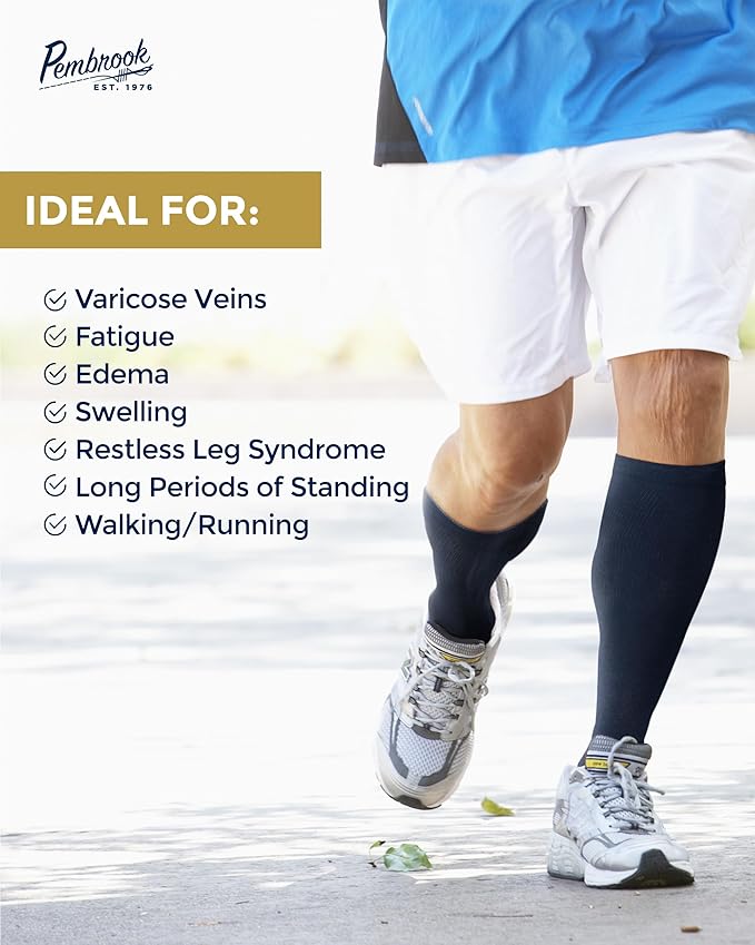 Pembrook Light Compression Socks for Men - 6 Pairs | 8-15 mmHg Graduated Compression Socks for Men 9-12 | Support Socks