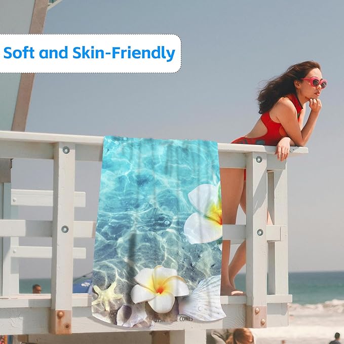 Starfish Beach Towel,Starfish Seashell and Flower on Sea Beach Lightweight Compact Sand Free Quick Dry Oversized Pool Swimming Towels for Girls Women Adults,29.5"×59"