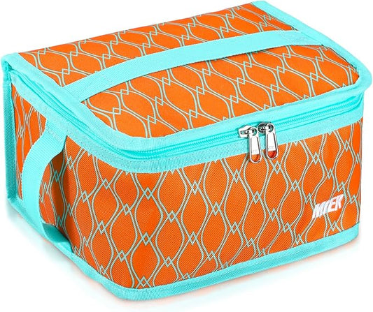 MIER Insulated Lunch Box for Men Women Kids Portable Small Lunch Bag 9 CAN Compact Thermal Mini Cooler for School Work Picnic, Orange