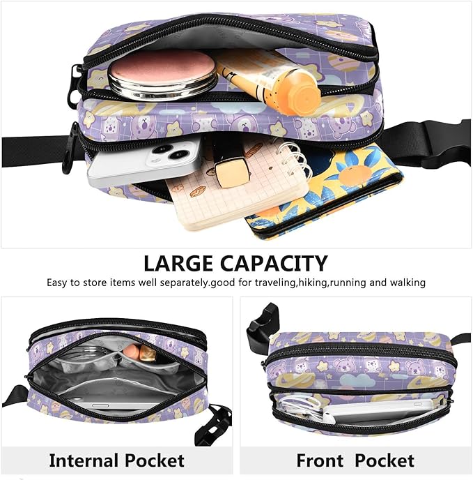 Kawaii Bear Milk Universe Fanny Pack for Women Men Water Resistant Fashion Waist Packs with Adjustable Strap Belt Bag for Travel Workout Jogging Hiking 21219114
