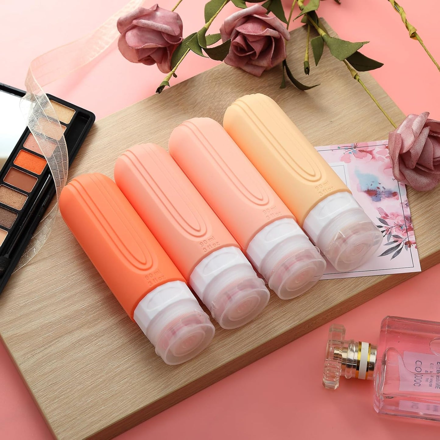 Travel Bottles for Toiletries, Tsa Approved 3oz Travel Size Containers BPA Free Leak Proof Refillable Liquid Silicone Squeezable Travel Accessories for Shampoo Conditioner Lotion (4 Pack)