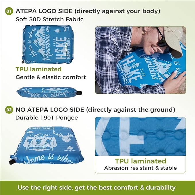 ATEPA Inflatable Seat Cushion, Self-Inflating Portable Stadium Airplane Travel Foam Cushion Pad for Camping, Sports Events, Outdoor
