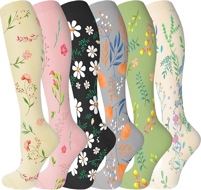bropite Flora Compression Socks for Women & Men-Knee high 6 Pairs 20-30mmhg Support Running Nurse Travel