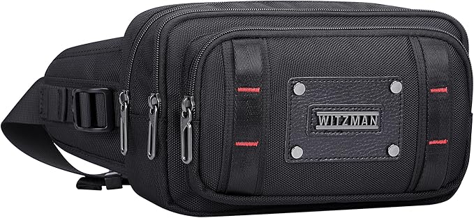 WITZMAN Fanny Pack for Men Casual Waist Bag Travel Mens Belt Bag with Adjustable Strap for Outdoors Cycling Hiking Walking(B732 Black)