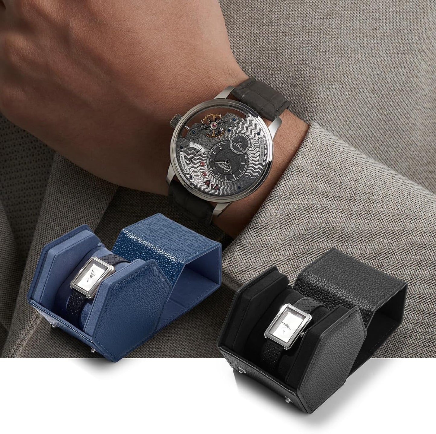 Oirlv Luxury Hexagonal Leather Watch Travel Case Single Watch Box for Men Portable Jewelry Storage Roll Organizer(1-Slot,Green)