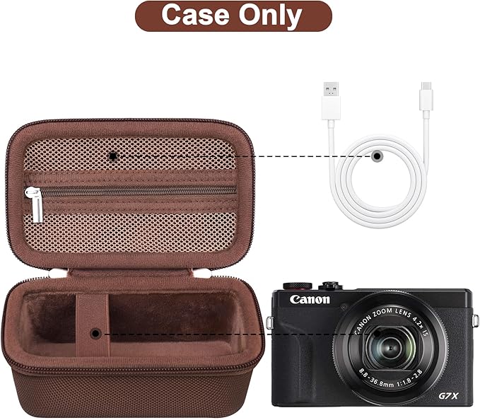 Canboc Carrying Case for PowerShot G7 X Mark III/ G7X Mark II Digital 4K Vlogging Camera, SX740 SX730 Camera Bag, Zipper Mesh Pocket fits USB Cable, Batteries, Brown