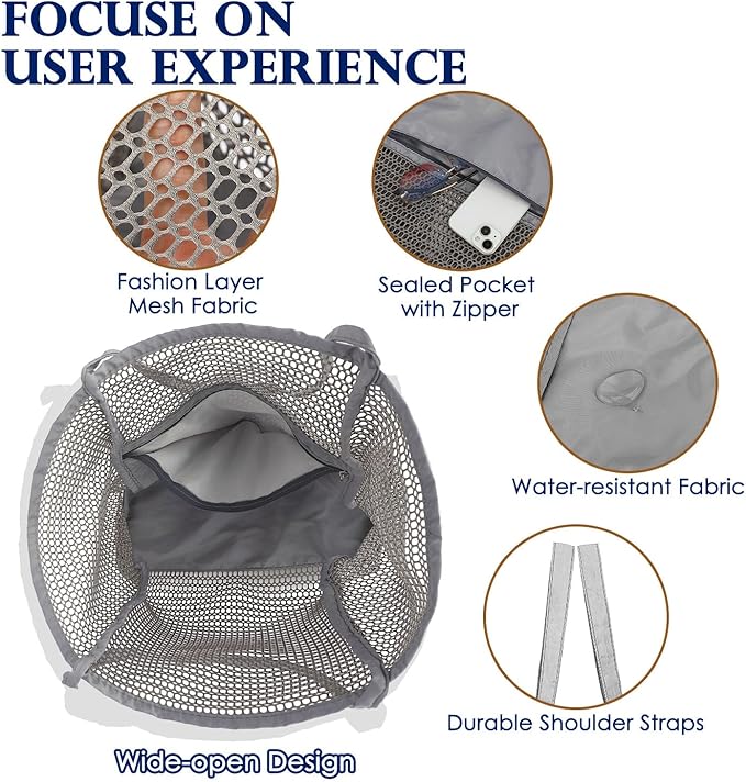 Fammart Mesh Beach Bag for Women, Summer Straw Tote Hobo Pool Bags with Zipper Pocket, Travel Vacation Cruise Essentials 2026