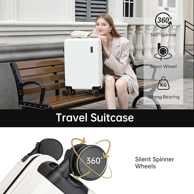 Carry on Luggage 22x14x9 Airline Approved, 20 Inch Carry-on Suitcase, Hard Shell Luggage with Spinner Wheels, Hardside Small Rolling Suitcase with TSA Lock for Travel (White, 20 Inch)