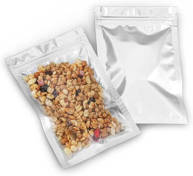 Mylar Bags with Zipper Seal | 100 Bags | Resealable Heat Seal Bags for Candy and Food Packaging, Medications and Vitamins | Plastic and Aluminum Foil Packets for Liquid and Solids (4.5" x 6.5")