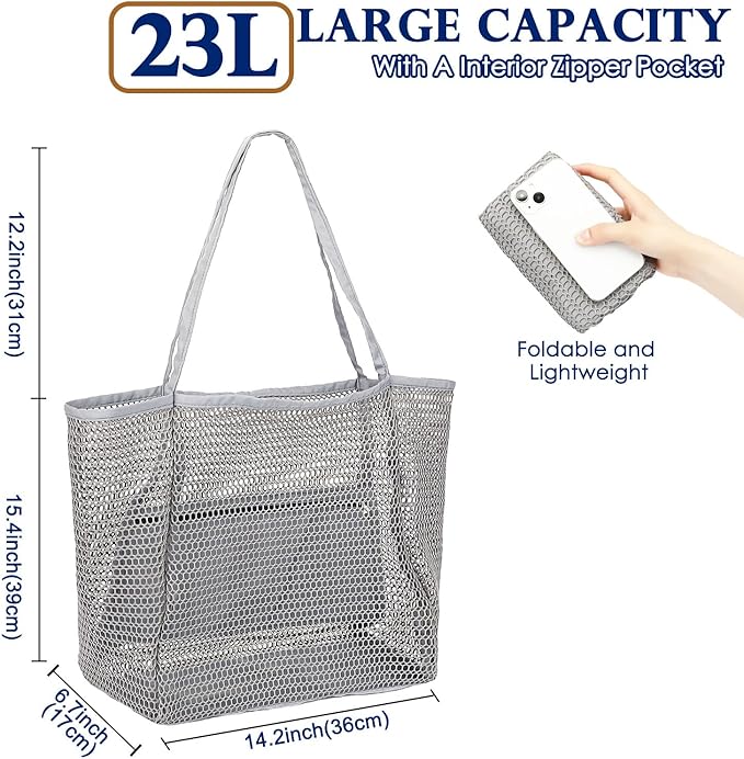 Fammart Mesh Beach Bag for Women, Summer Straw Tote Hobo Pool Bags with Zipper Pocket, Travel Vacation Cruise Essentials 2026