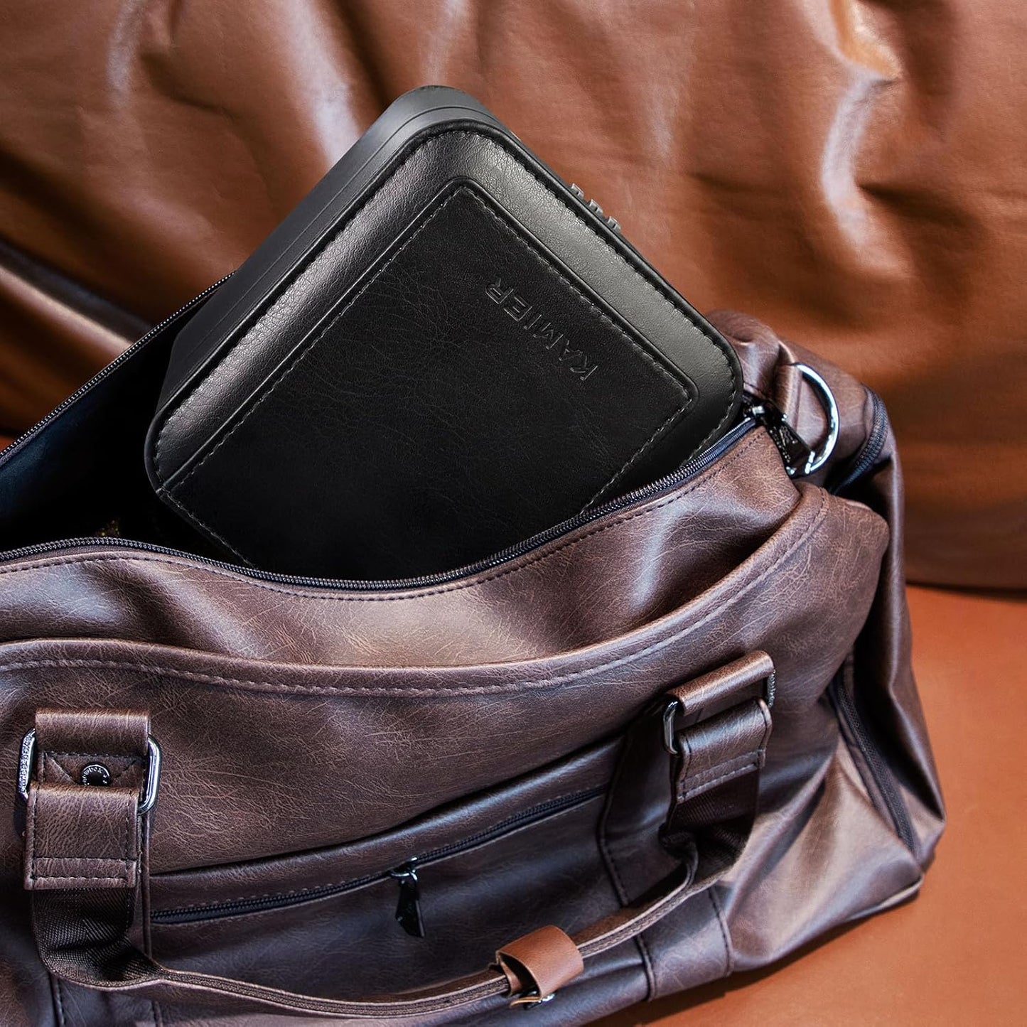 KAMIER Watch Travel Case with Combination Lock - 2 Watch Storage and Jewelry Organizer - Watch Case for Ring and Watch Storage, PU Leather Travel Watch Case, Ideal for Gift (With Gift Box) (Black)