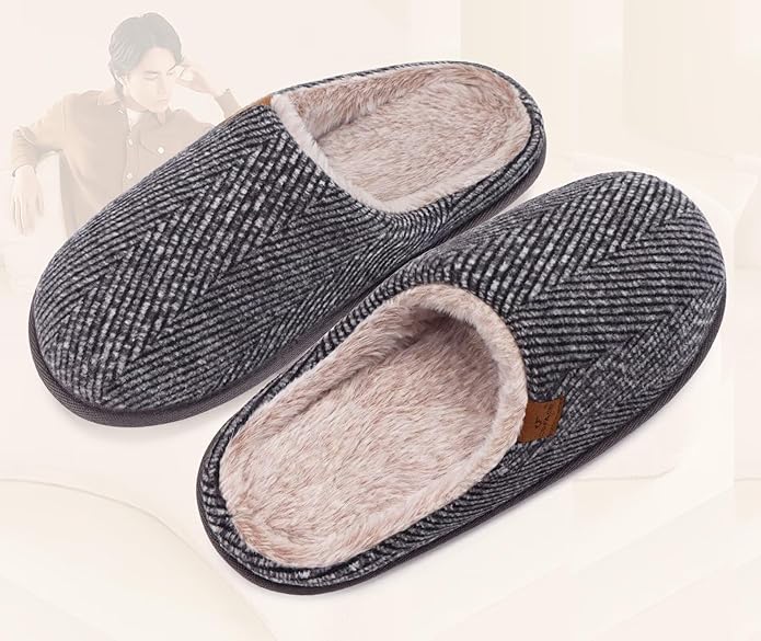 COFACE Mens Cozy Memory Foam Scuff Slippers Casual Slip On Warm House Shoes Indoor/Outdoor Sandal Slippers With Arch Support Rubber Sole Size 7-15