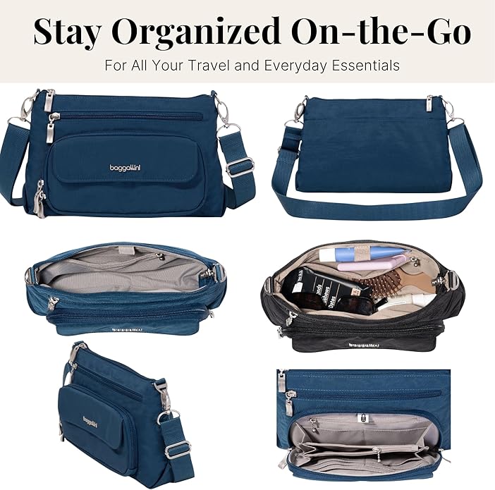 Baggallini Original Everyday 11x7.5 Crossbody Bags Rfid Protected Lightweight Nylon Zippered Travel Purse