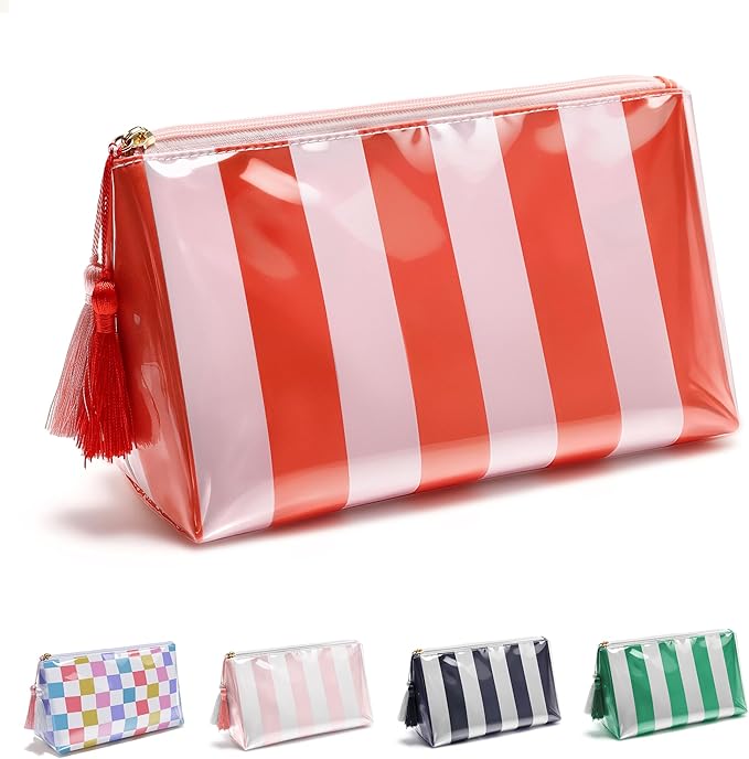 Travel Makeup Bag, Small Cosmetic Bags for Women Girls, Waterproof Clear Makeup Bag for Purse Organizer Zipper Pouch Beach Summer Vacation Essentials Gifts for Women
