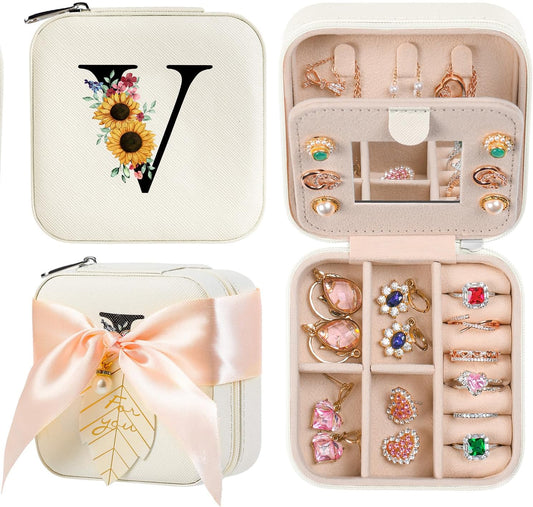 AYGXU Travel Jewelry Box for Women and Girls - Small Case With Initial A-Z - Teacher Gifts