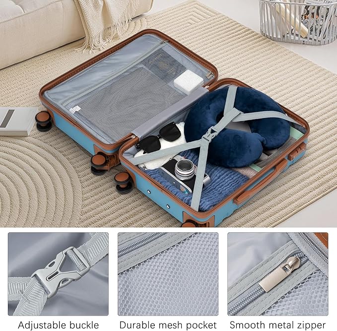 LONG VACATION Carry On Luggage Set 3 Piece, 20 Inch ABS+PC Hardshell Carry on Suitcase with Spinner Wheels TSA Lock & YKK Zipper
