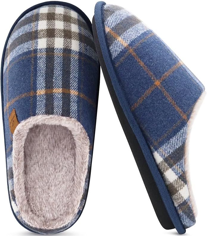 COFACE Mens Cozy Memory Foam Scuff Slippers Casual Slip On Warm House Shoes Indoor/Outdoor Sandal Slippers With Arch Support Rubber Sole Size 7-15
