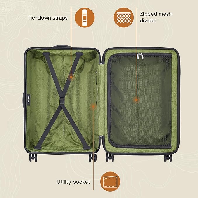 Jeep JH004C Hardside Expandable Luggage with Spinner Wheels, Beige, Checked-Medium 24 Inch