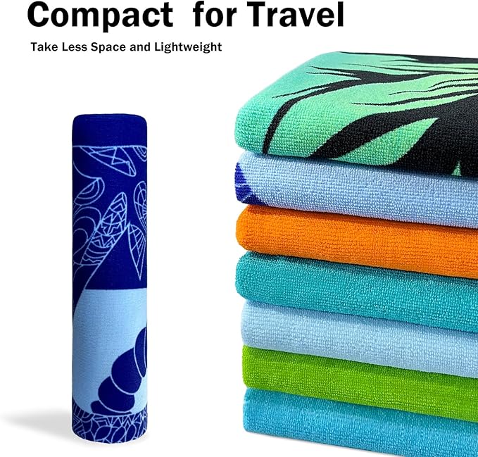 cabanana Sand Free Beach Towel - Large Oversized Beach Towel Sandproof 70x35 Big Microfiber Quick Dry Pool Towel, Thin Lightweight Compact for Travel Swimming Bath for Adults Women Men (Shark)