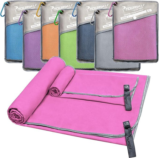 SYOURSELF 2 Pack Microfiber Camping Towel, Quick Dry Towel, Soft Absorbent Compact Travel Gym Workout Sweat Towel for Beach Yoga Swim Travel Camping Hiking Backpack Essentials (L:60"x30"+12"x24")