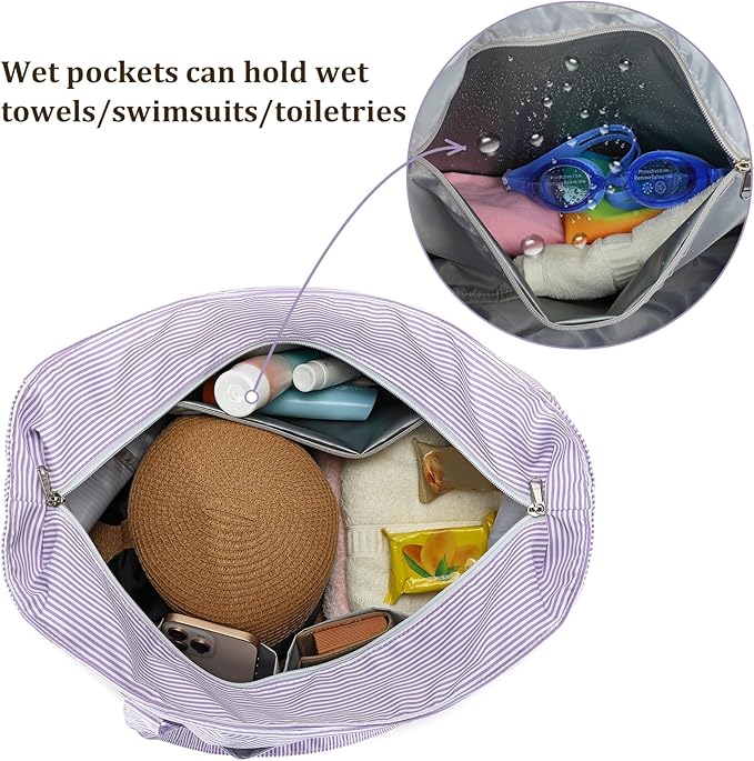 LEDAOU Large Beach Bag Women Waterproof Sandproof Zipper Beach Tote Pool Bag for Swim Gym Grocery Travel with Wet Pocket | Waterproof, Sandproof, Zipper, Pool, Gym, Grocery