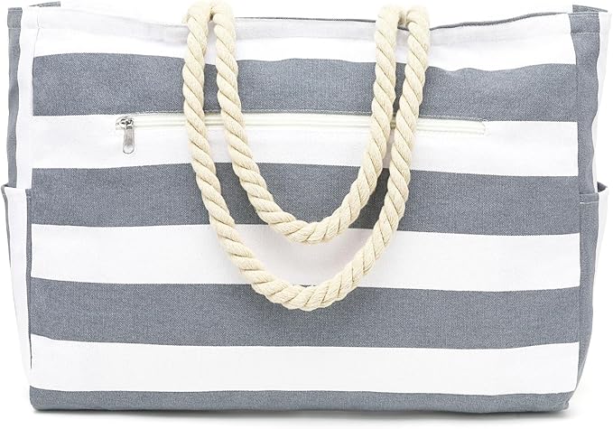 Large Canvas Beach Bag for Women, Beach Bags Waterproof Sandproof with Zipper & Wet Bag Cruise Essentials