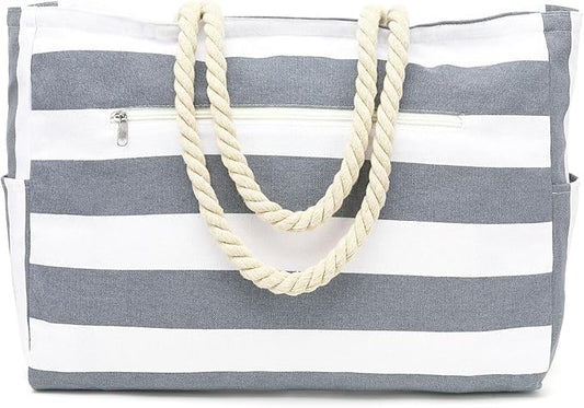 Large Canvas Beach Bag for Women, Beach Bags Waterproof Sandproof with Zipper & Wet Bag Cruise Essentials