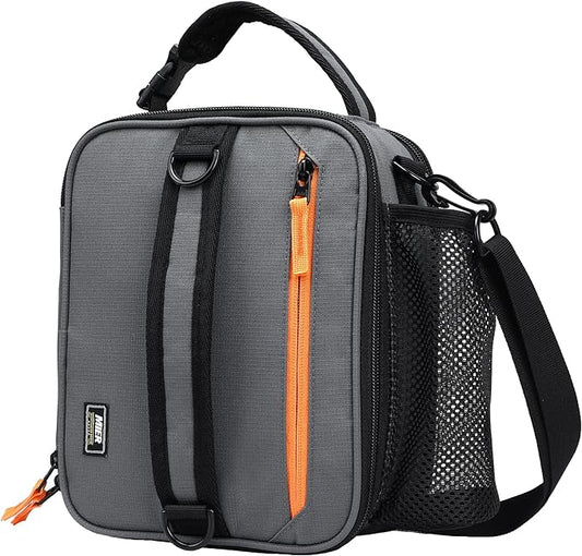 MIER Expandable Lunch Bag Insulated Lunch Box for Men to Work Travel Portable Lunchbox Bags with Shoulder Strap and Water Bottle Holder(Grey/Orange)