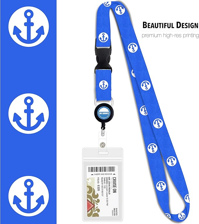 Cruise On Cruise Lanyard for Ship Cards – 2-Pack Retractable Badge & Waterproof Key Card Holder for Ship Cards – Cruise Essentials 2025-2026, Perfect for Travel & Vacation (Blue Anchor)