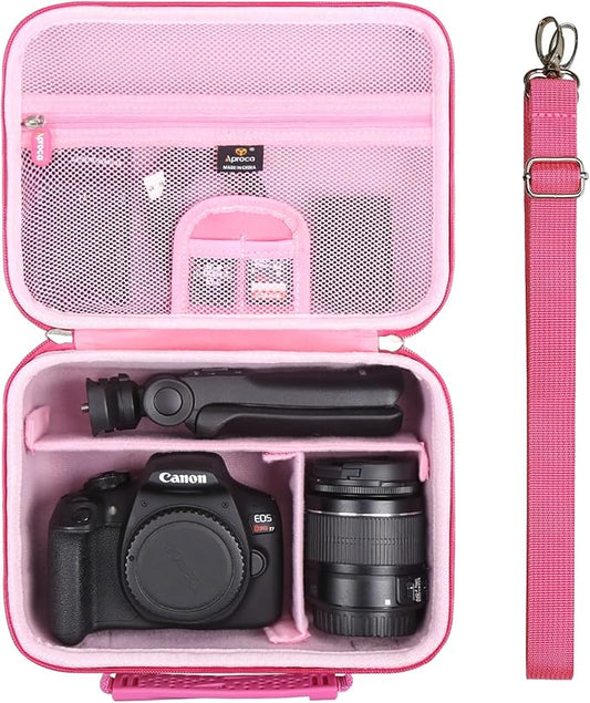 Aproca Camera Case for Canon EOS Rebel T7, R50, R6 Mark II, R100, R50 V, R8, T6, R10, SL3, R5 Mark II, 5D Mark IV, R7, 90D, R5, T100 Camera, Lens, Tripod with 4 DIY Dividers and a Shoulder Strap-Pink