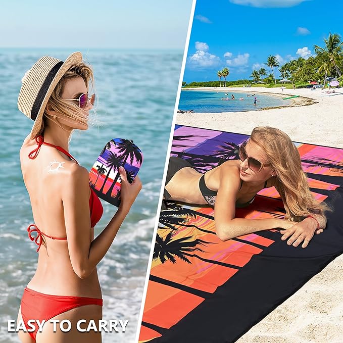 Beach Blanket Waterproof Sandproof Beach Mat 79”x 83” for 1-8 Adults Quick Drying Durable Outdoor Picnic Mat for Beach Festival Travel Camping Hiking (Color Cocotree, 79"×83"(4 Person))
