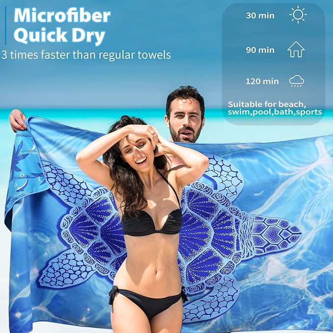 TwoYek 4 Pack Microfiber Thin Beach Towel Lightweight 71x32 Oversized Extra Large Sand Free Towels Quick Dry for Travel Pool Yoga Gym Sports Beach Accessories Vacation Essential Gift