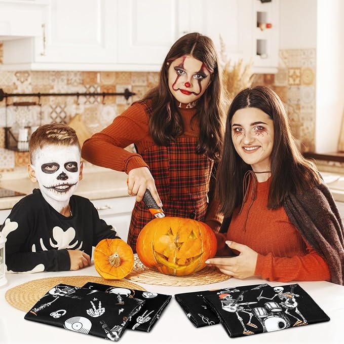 Bencailor 6 Pcs Skull Kitchen Towels Skeleton Dish Hand Towels Funny Skull Dance Tea Washcloth for Bathroom Kitchen Gothic Horror Decor Gifts 24 x 16''
