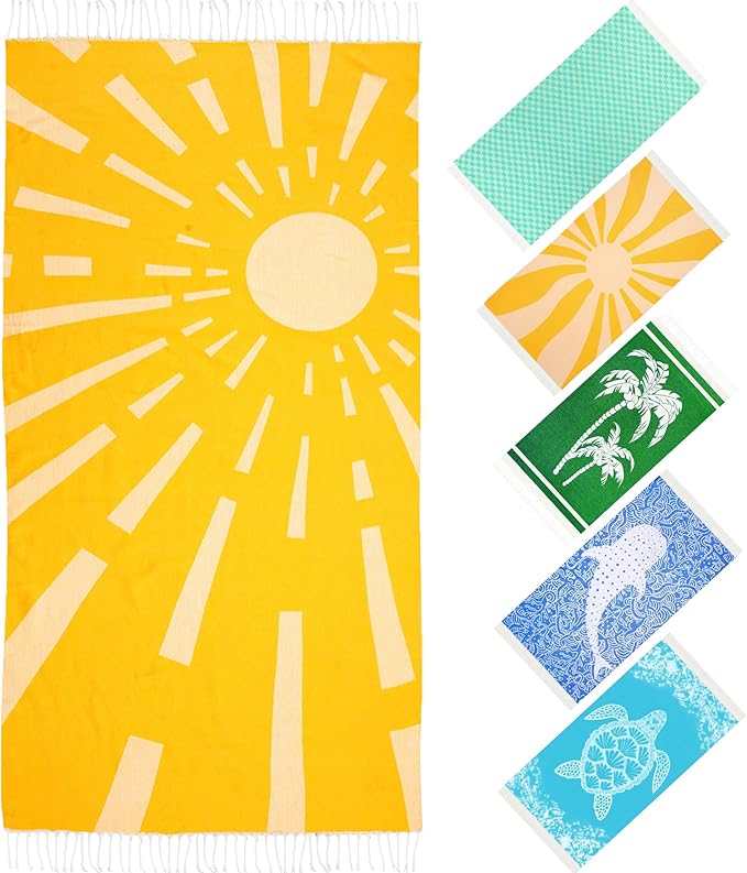 Beach Sunshine Turkish Beach Towels Travel Vacation Essentials Quick Dry Sand Free Oversized Bath Pool Swim Towel Extra Large XL Blanket Adult Cruise Accessories Must Haves Clearance Stuff Necessities