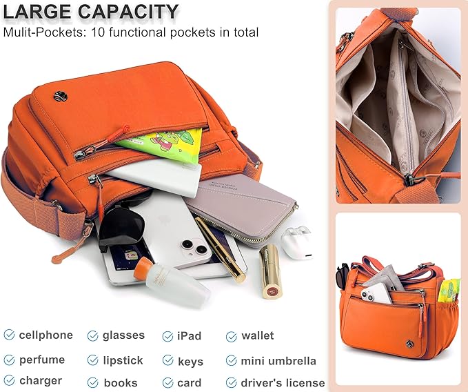 Casual Crossbody Bag with Anti Theft Pocket - Women Lightweight Water-Resistant Purse Bag