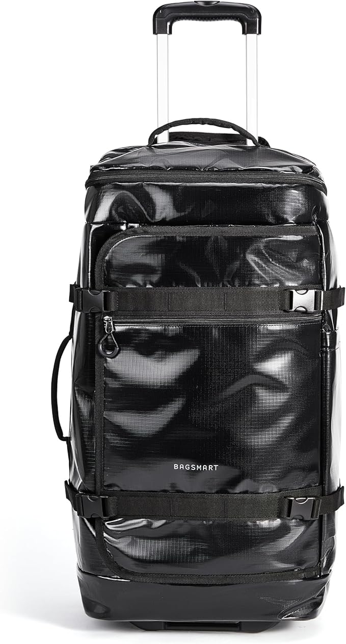 BAGSMART Rolling Duffle Bag with Wheels, Travel Duffel Luggage Bag for Men, Water Repellent Heavy Duty for Travel Camp, Black, Large, 70L