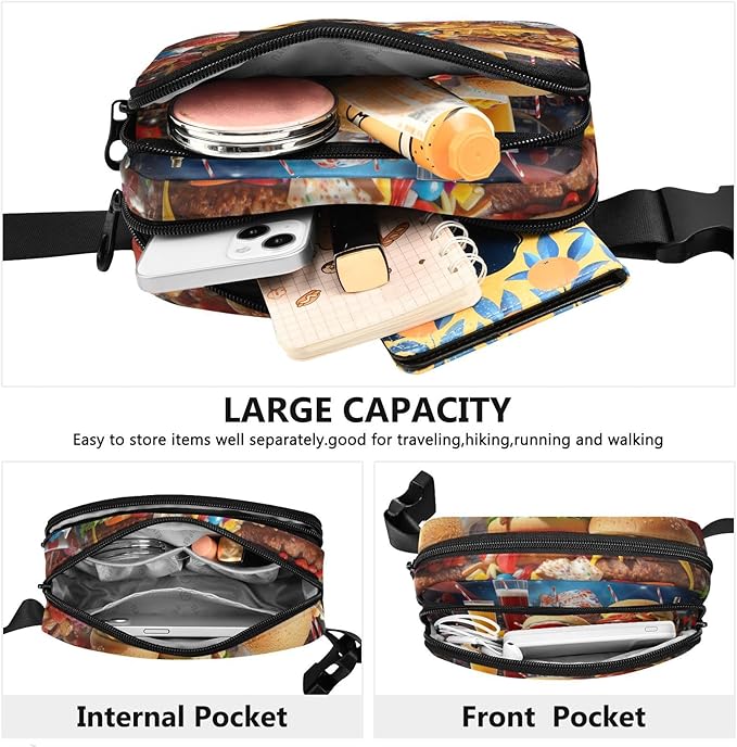 Hamburger Fries Juice Fanny Pack for Women Men Water Resistant Fashion Waist Packs with Adjustable Strap Belt Bag for Travel Workout Jogging Hiking 21219762
