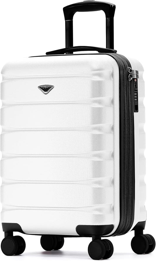 Flight Knight 21.5x15.5x9 Expandable Carry On Suitcase Hardside TSA Lock & USB C Port Lightweight Luggage Silent Double Spinner Wheels Maximum Canada Air Overhead Bag Airlines Approved White