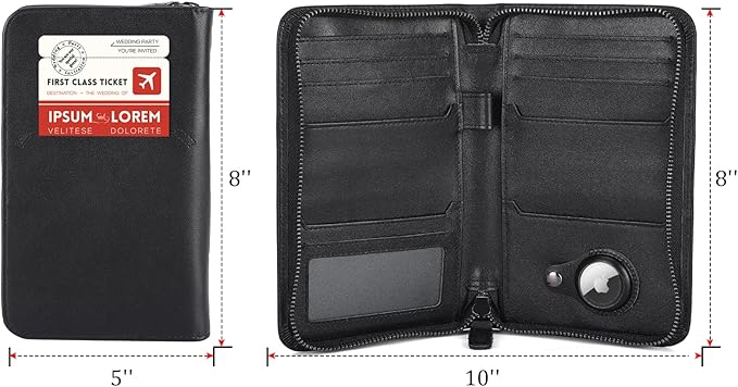 Polare Full Grain Leather Passport Holder Cover Case for Men RFID Blocking Travel Wallet Holds 4 Passports (Black with AirTag Slot)