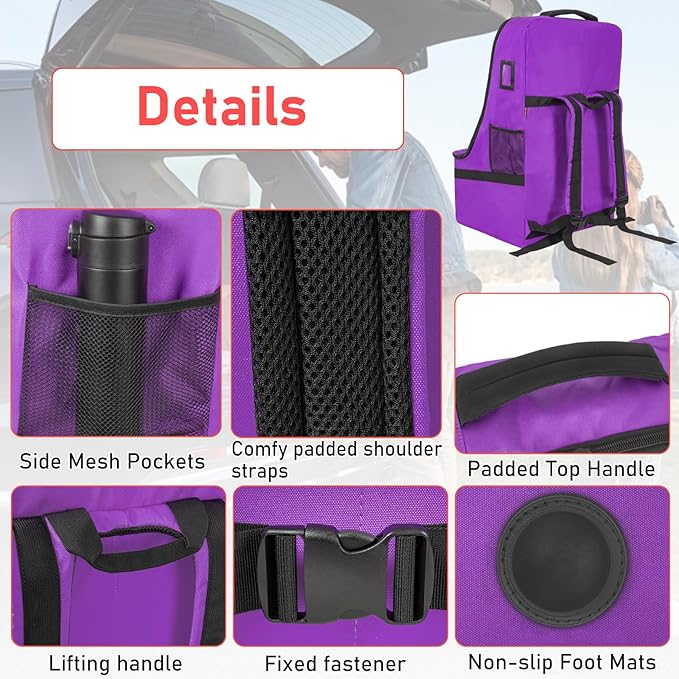 Padded Car Seat Travel Bag for Airplane, Heavy Duty Car Seat Bag for Air Travel Gate Check Carseat Carrier Bag with Shoulder Strap, Fits Most Baby & Infant Car Seats (Purple)