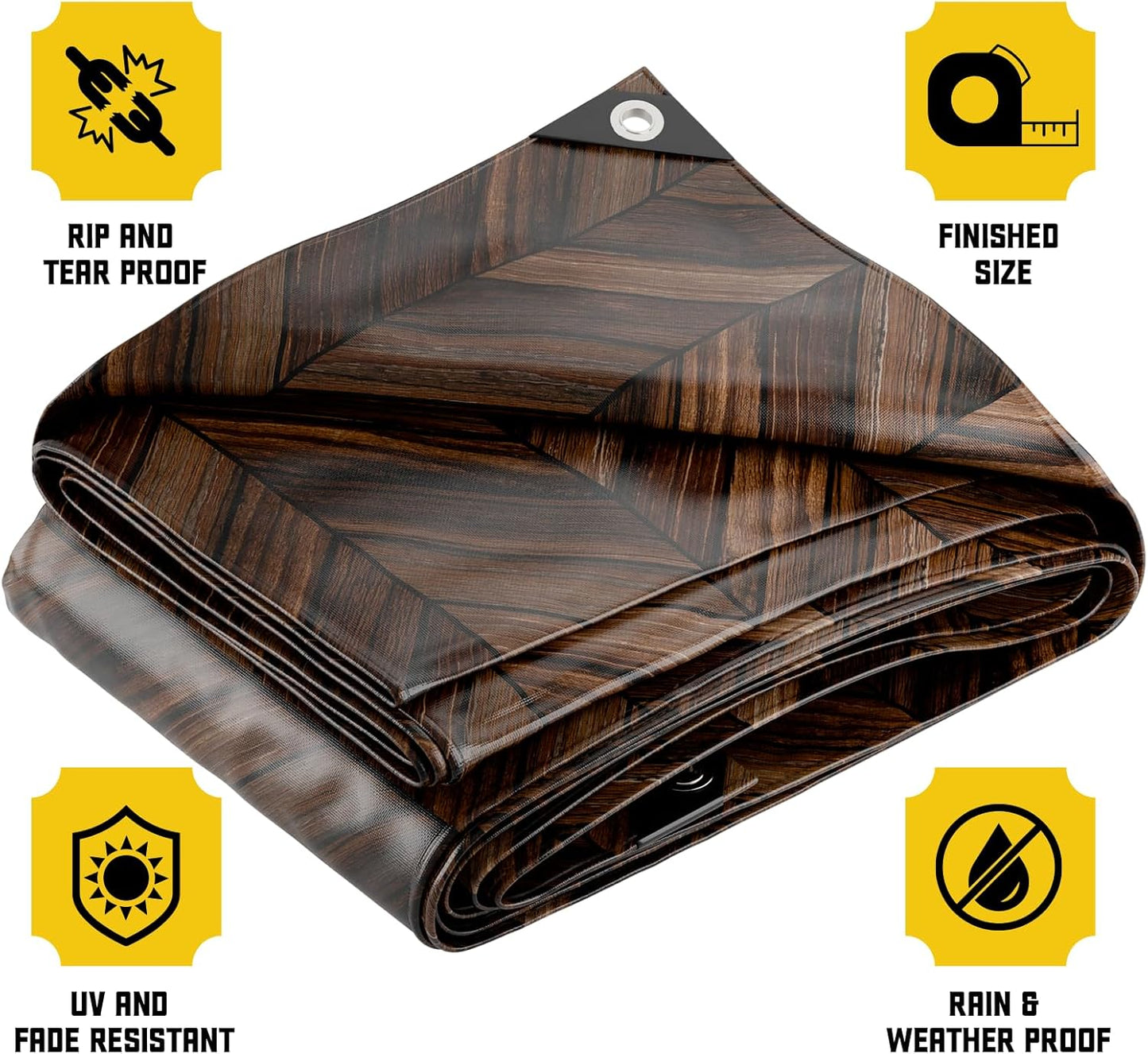 Core Tarps Extreme Heavy Duty 20 Mil Tarp Cover, Waterproof, UV Resistant, Rip and Tear Proof, Poly Tarpaulin with Reinforced Edges for Roof, Camping, Patio, Pool, Boat (Brown Wood/Black 10′ X 20′)