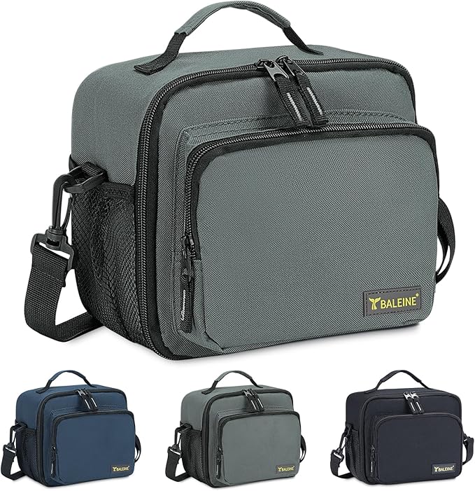 BALEINE Insulated Lunch Bag for Men Women, Leakproof Cooler Bag with Adjustable Shoulder Strap for Work Picnic, Lunch Box for Women Men (Small, Grey)
