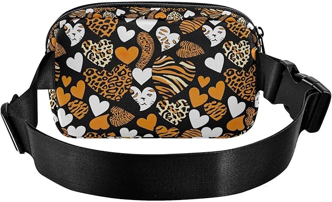Leopard Zebra Print Heart Fanny Pack for Women Men Water Resistant Fashion Waist Packs with Adjustable Strap Belt Bag for Travel Workout Jogging Hiking 21219449